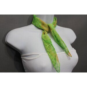 Chic Fashion Women Green Small Neck Scarf Fabric Square Print Orange Flowers